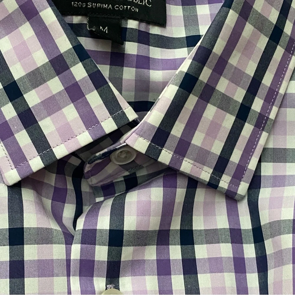Banana Republic Grant Fit Shirt Mens Size M Lilac Plaid Supima Cotton Button Up